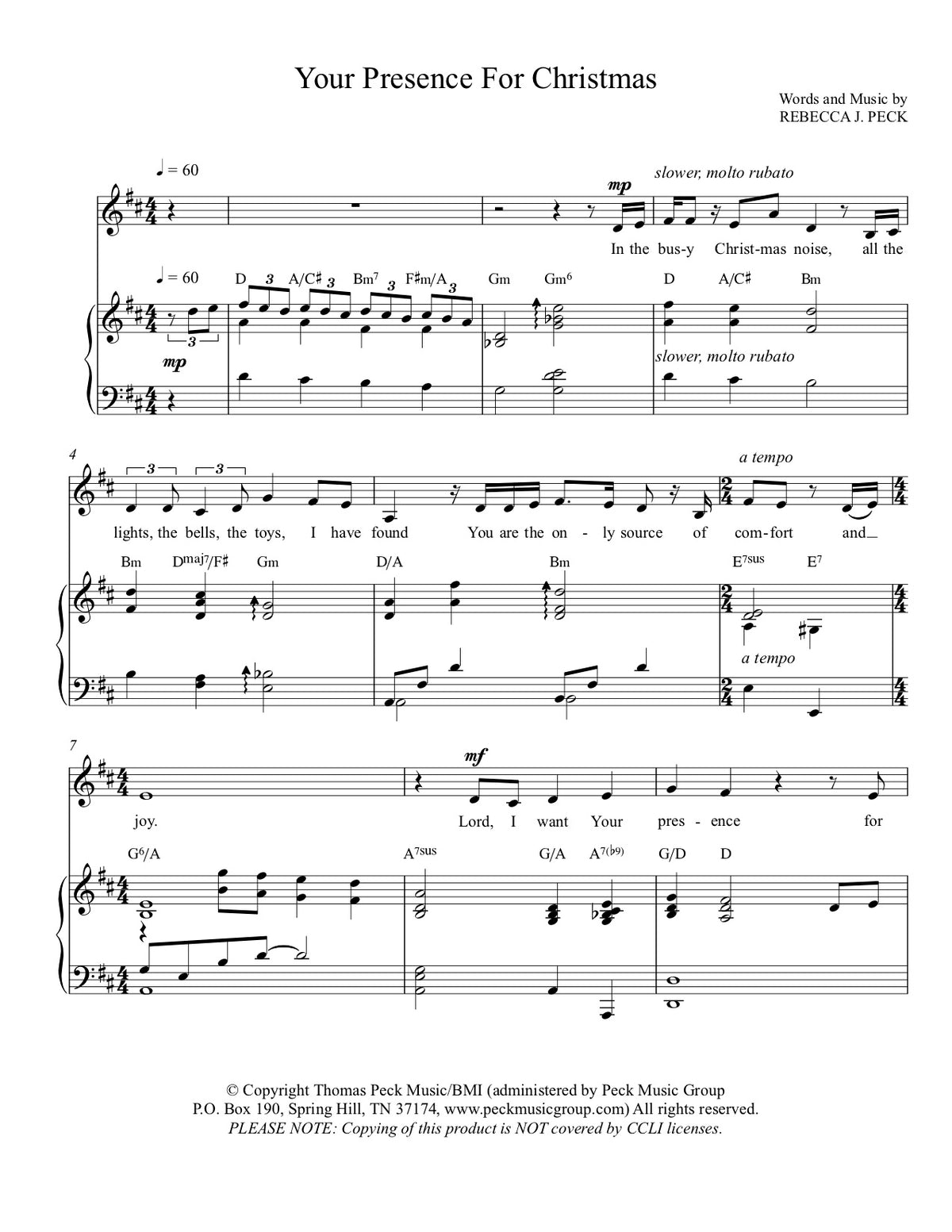 Your Presence For Christmas Sheet Music Digitally Delivered Pdf Peck Music Publishing 3365